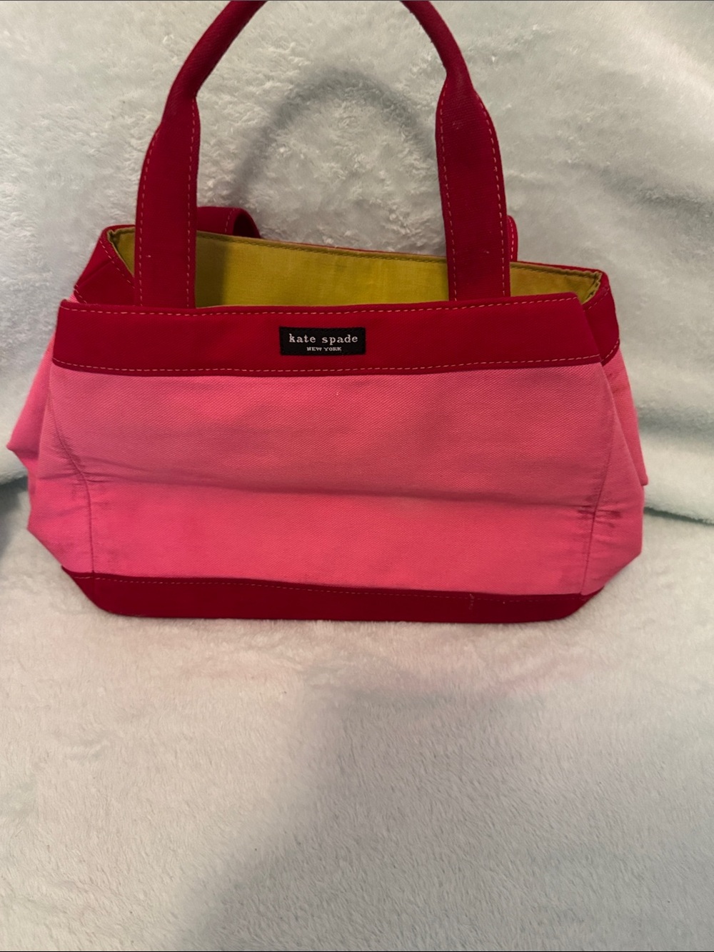 kate spade Hot Pink and Fuchsia Canvas Tote with Yellow Interior